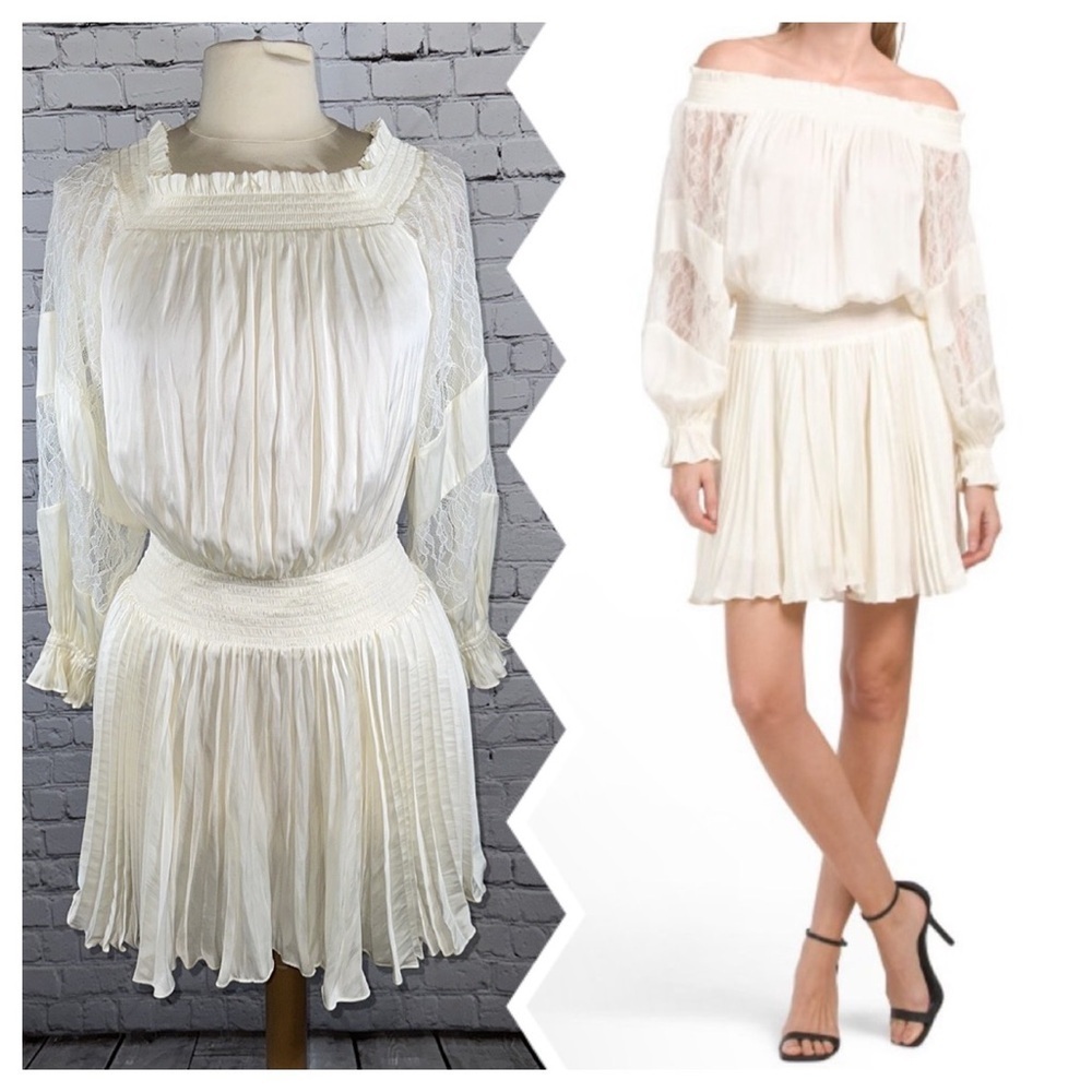 Ramy Brook Victorian Bohemian Mini Trent Lace Off-the-Shoulder Dress XS NEW